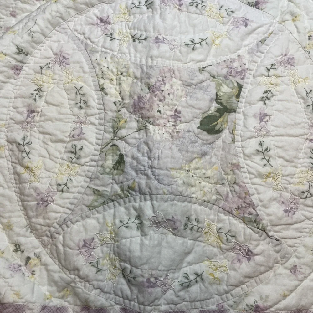 2 Rachel Ashwell Treasures Quilted Pillow Shams Standard Purple Floral Cottage